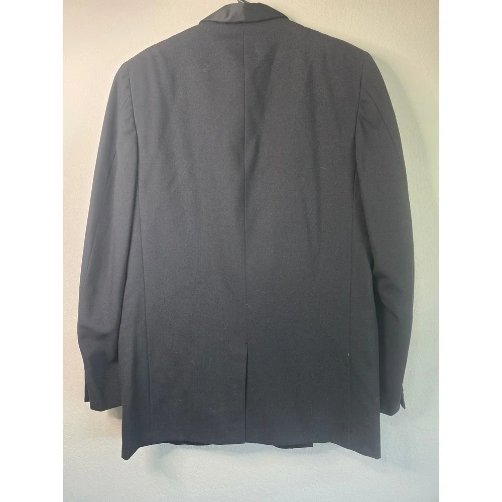 Hart Schaffner & Marx Mens 40L Wool Tuxedo Jacket Black Satin Shawl Lapel Blazer